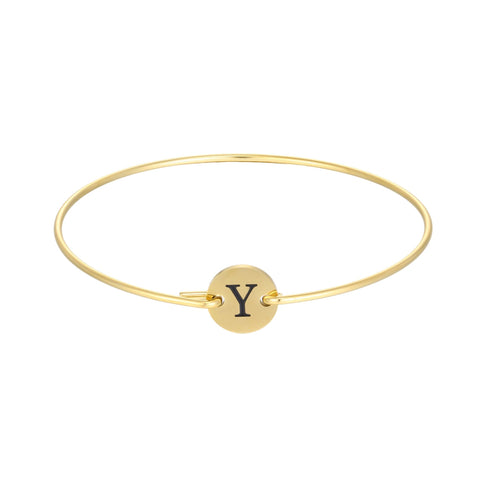 Tarnish Resistant 18k Gold Plated Engraved Initial Disc Cuff Bracelet