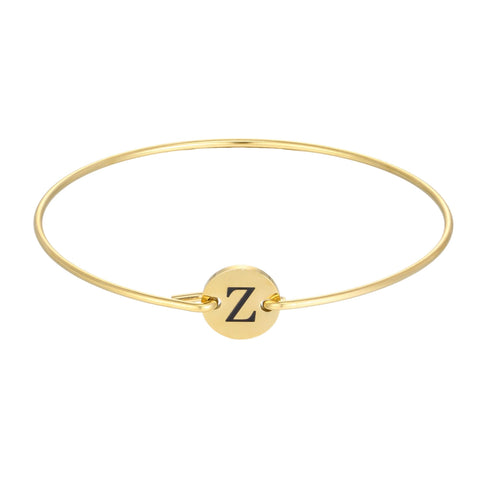 Tarnish Resistant 18k Gold Plated Engraved Initial Disc Cuff Bracelet