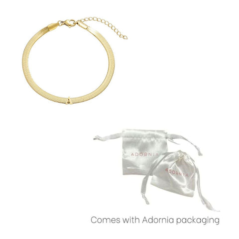 Tarnish Resistant 18k Gold Plated Initial Herringbone Chain Bracelet