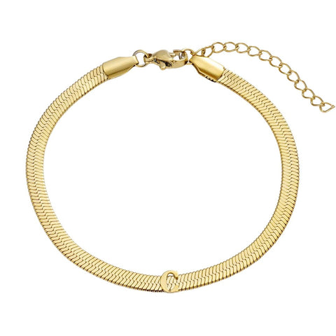 Tarnish Resistant 18k Gold Plated Initial Herringbone Chain Bracelet