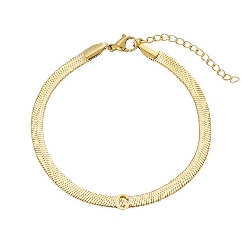 Tarnish Resistant 18k Gold Plated Initial Herringbone Chain Bracelet