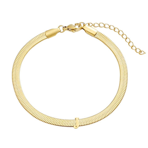 Tarnish Resistant 18k Gold Plated Initial Herringbone Chain Bracelet