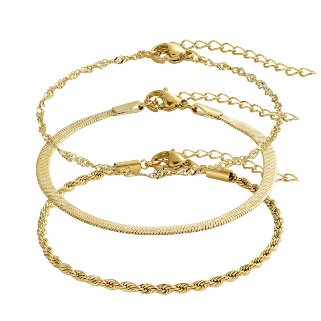 Tarnish Resistant 18k Gold Plated Set of 3 Chain Bracelets
