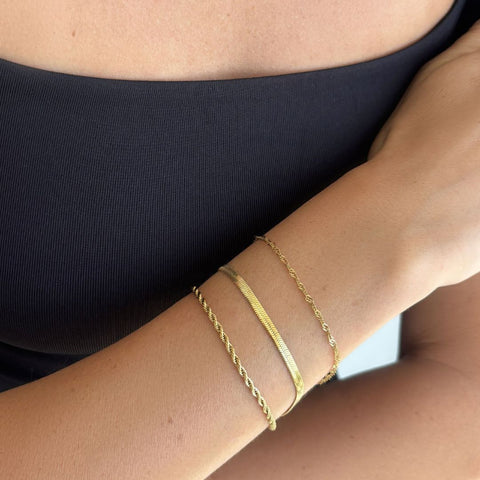 Tarnish Resistant 18k Gold Plated Set of 3 Chain Bracelets