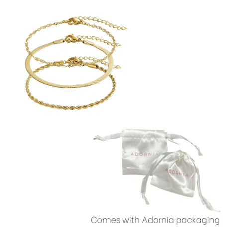 Tarnish Resistant 18k Gold Plated Set of 3 Chain Bracelets