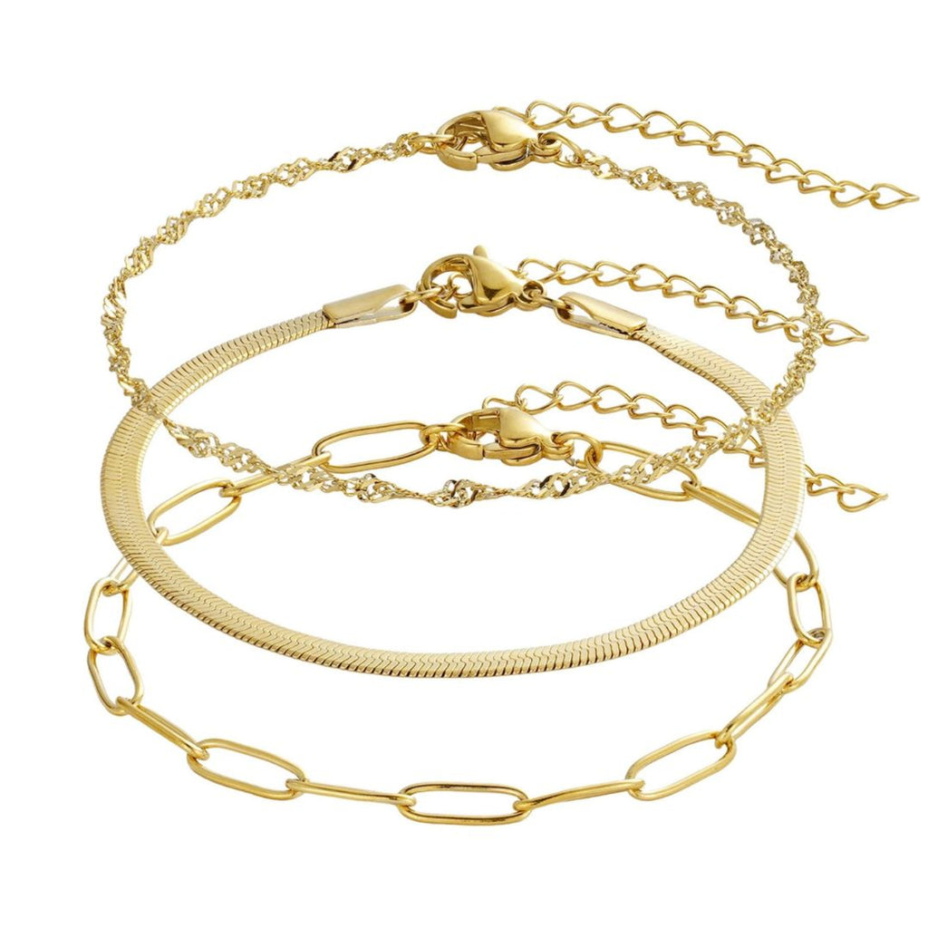 Tarnish Resistant 18k Gold plated Set of 3 Chain Bracelets