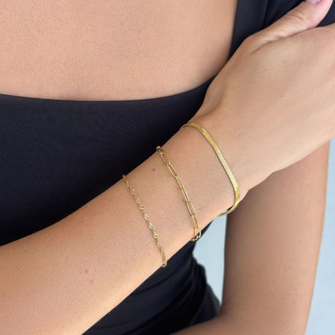 Tarnish Resistant 18k Gold plated Set of 3 Chain Bracelets