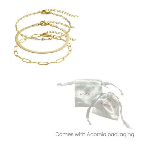 Tarnish Resistant 18k Gold plated Set of 3 Chain Bracelets