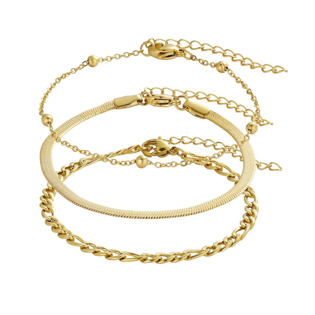 Tarnish Resistant 18k Gold Plated Set of 3 Chain Bracelets
