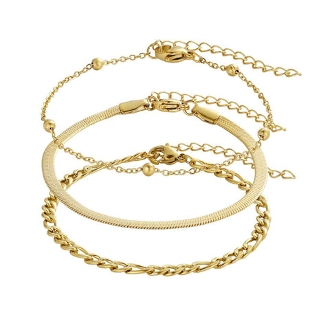 Tarnish Resistant 18k Gold Plated Set of 3 Chain Bracelets