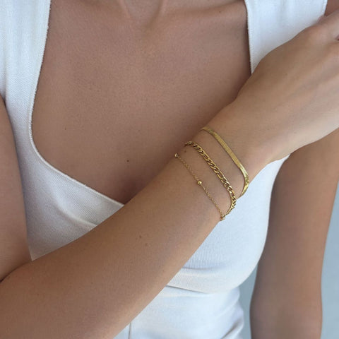 Tarnish Resistant 18k Gold Plated Set of 3 Chain Bracelets