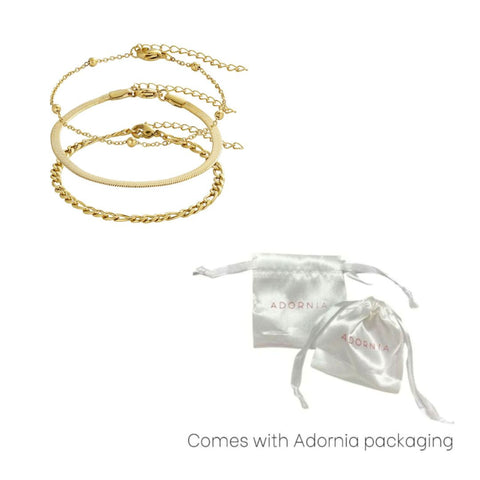 Tarnish Resistant 18k Gold Plated Set of 3 Chain Bracelets
