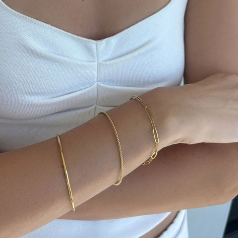 Tarnish Resistant 18k Gold Plated Set of 2 Bangles and Paperclip Chain Bracelets