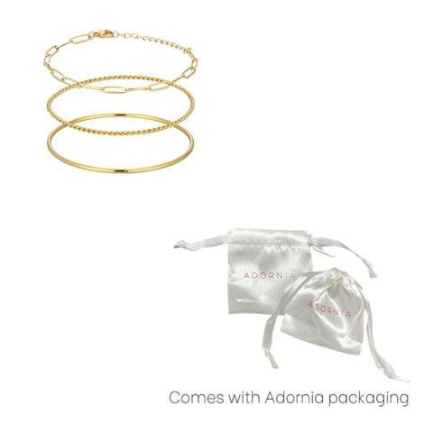 Tarnish Resistant 18k Gold Plated Set of 2 Bangles and Paperclip Chain Bracelets