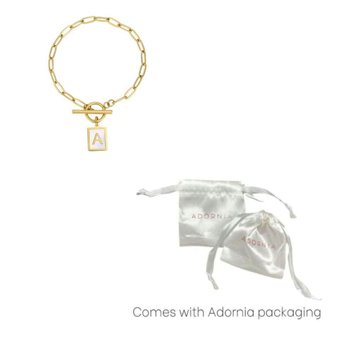 Tarnish Resistant 18k Gold Plated Mother-of-Pearl Initial Toggle Bracelet