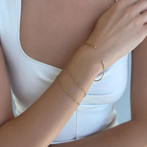 Tarnish Resistant 18k Gold Plated Set of 1 Cuff and 2 Chain Bracelets