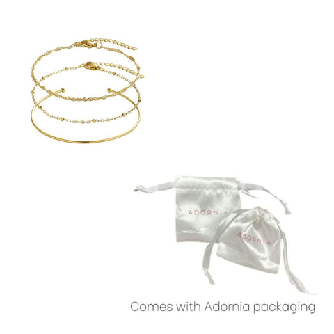 Tarnish Resistant 18k Gold Plated Set of 1 Cuff and 2 Chain Bracelets