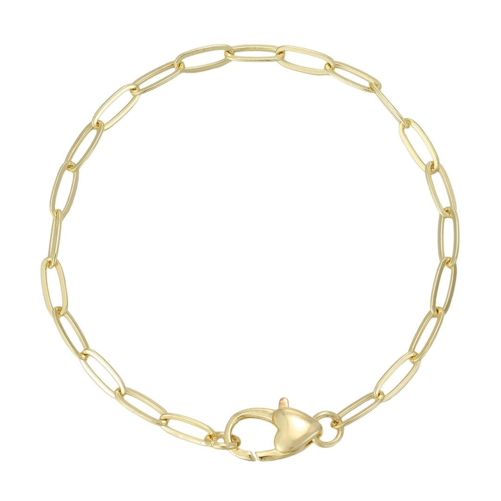 14k Gold Plated Heart Lock Paperclip Chain Bracelet