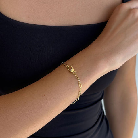 14k Gold Plated Heart Lock Paperclip Chain Bracelet