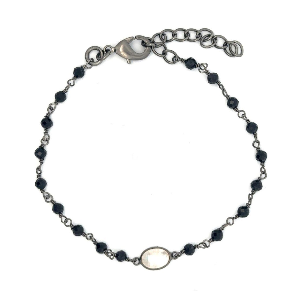 Moonstone and Black Spinel Rosary Bracelet
