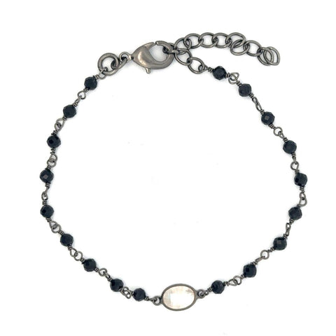 Moonstone and Black Spinel Rosary Bracelet