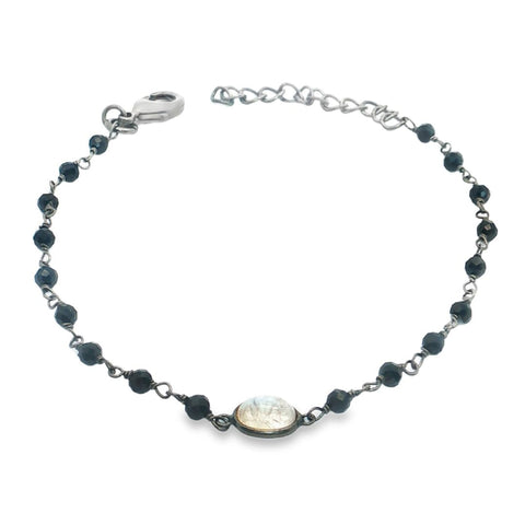 Moonstone and Black Spinel Rosary Bracelet