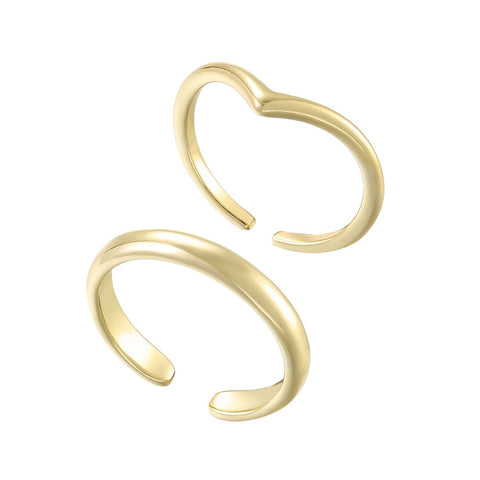 Adjustable Chevron and Double Line Toe Ring Set