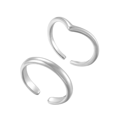 Adjustable Chevron and Double Line Toe Ring Set