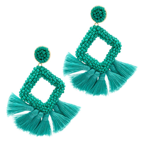 Turquoise Beaded Square Drop Earrings