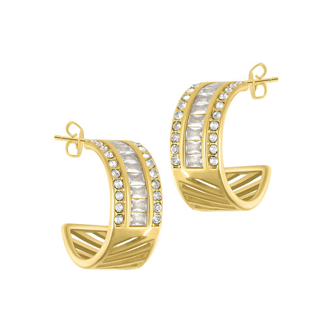 Tarnish Resistant 14k Gold Plated Wide Pave Hoops