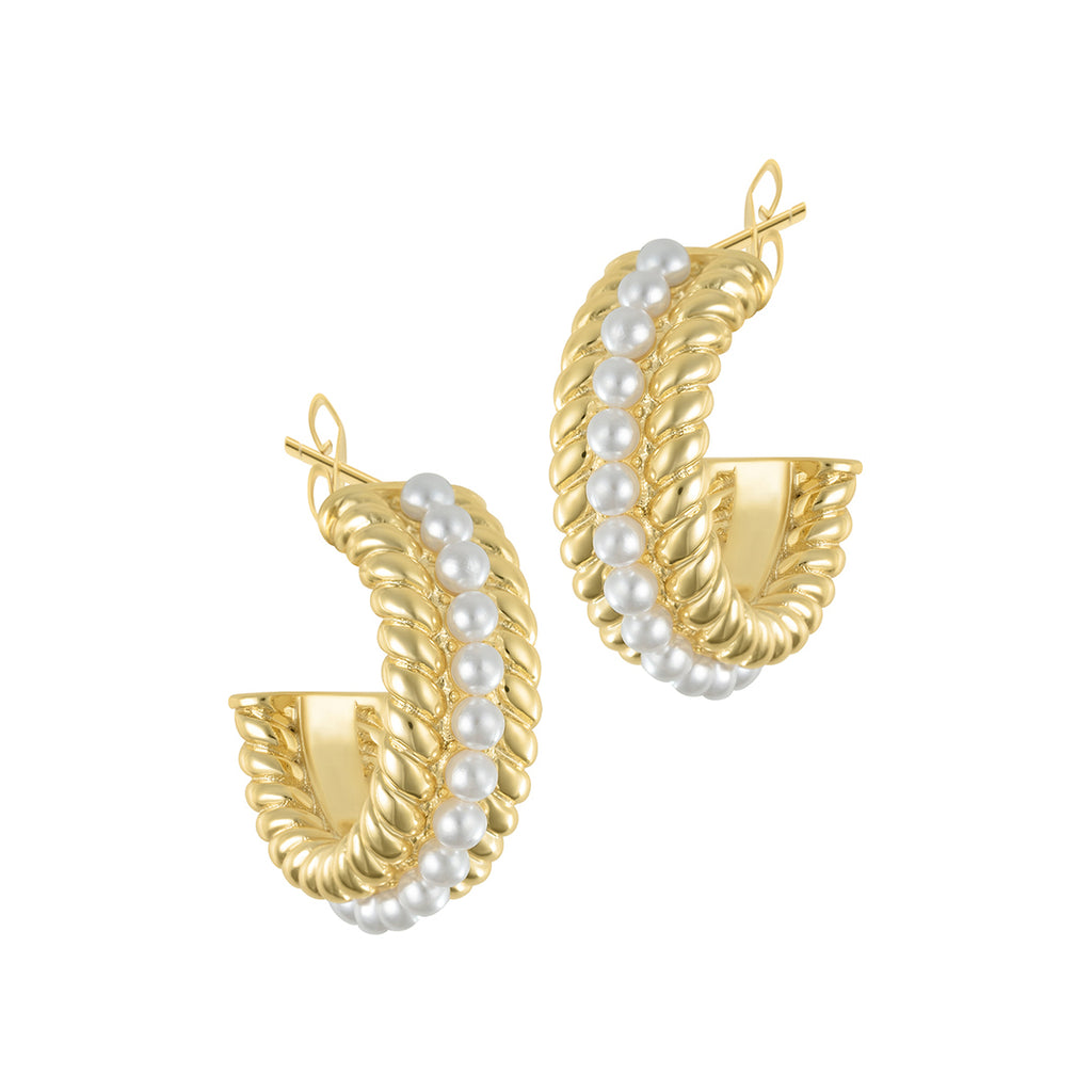 Pearl Cable Hoops gold