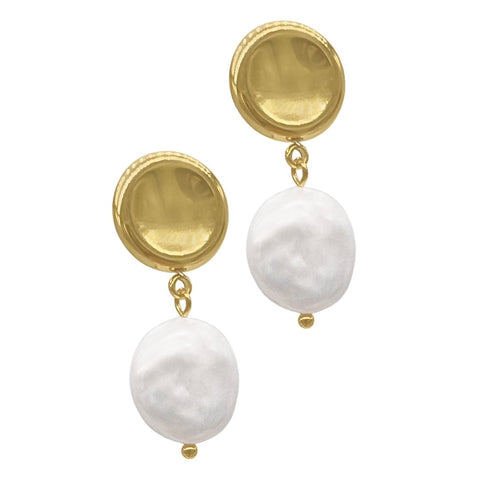 Coin Pearl Drop Earrings gold