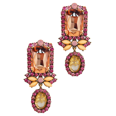 Pink Crystal Rococco Drop Earrings
