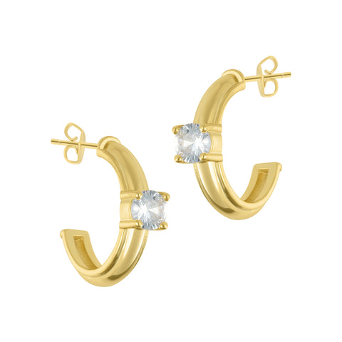 14k Gold Plated Hoops with Clear Crystal Stone
