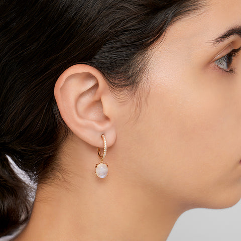 Moonstone Drop Hoop Earrings 14k gold vermeil