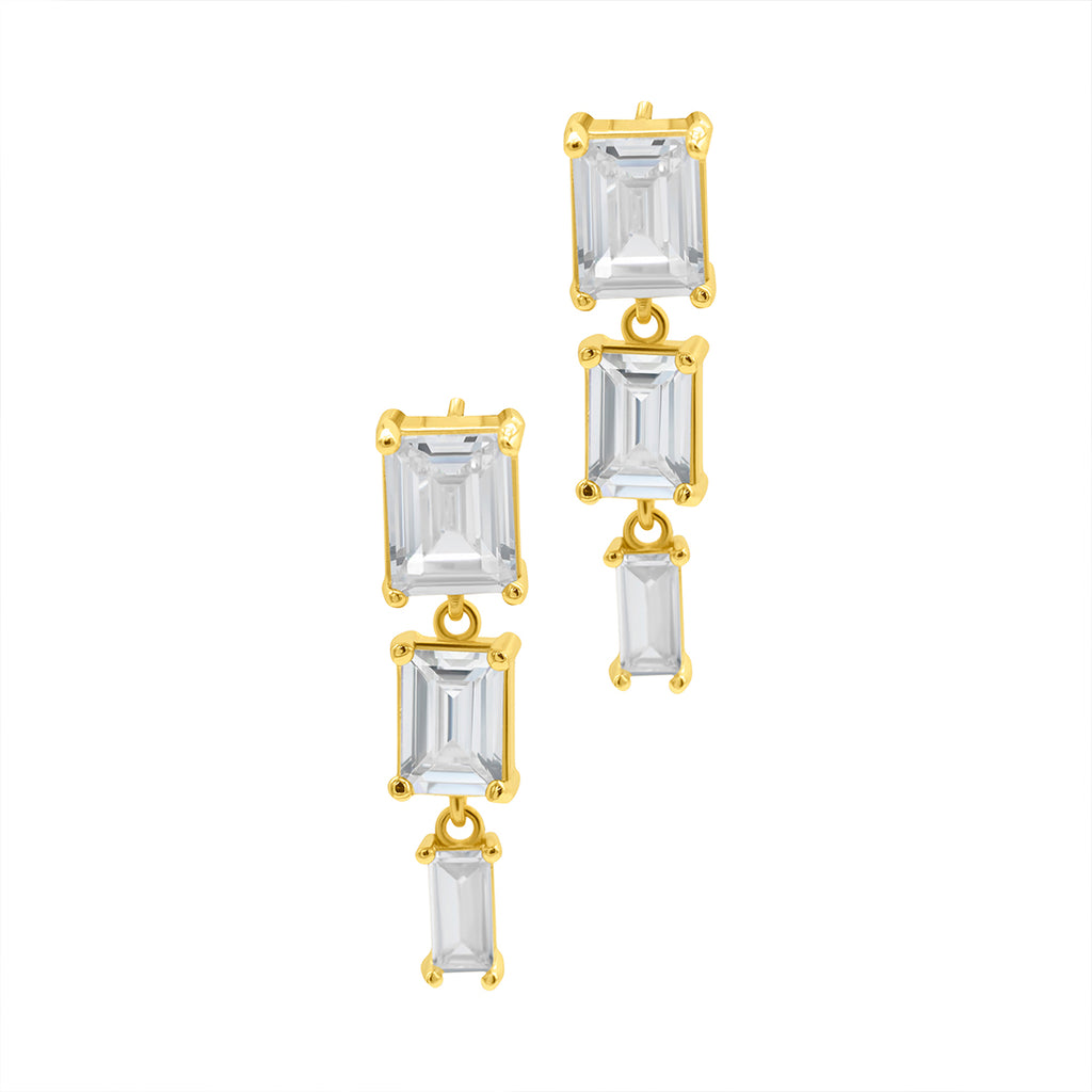 Crystal Rectangle Drop Earrings gold