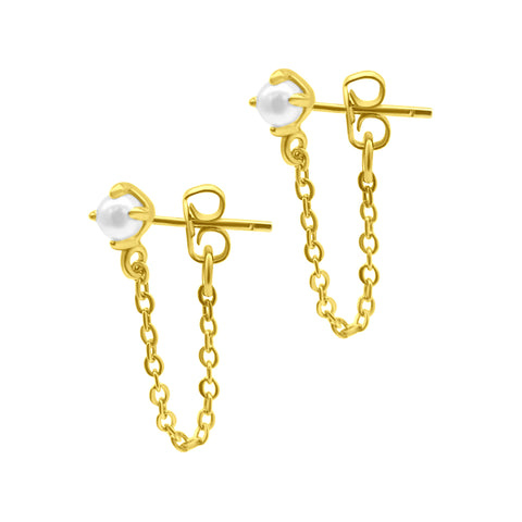 Chain and Freshwater Pearl Wrap Around Drop Earrings gold