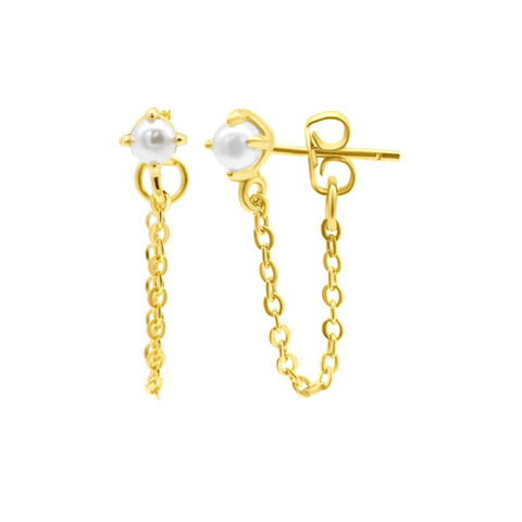 Chain and Freshwater Pearl Wrap Around Drop Earrings gold