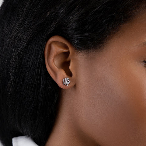 Multi Shape Cluster Crystal Stud Earrings silver
