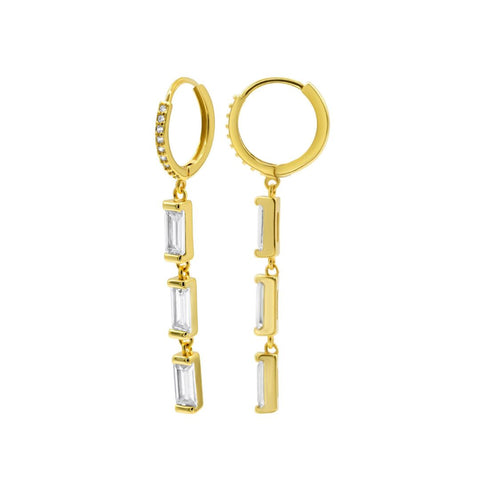 Huggie Hoop Rectangle Crystal Earrings gold