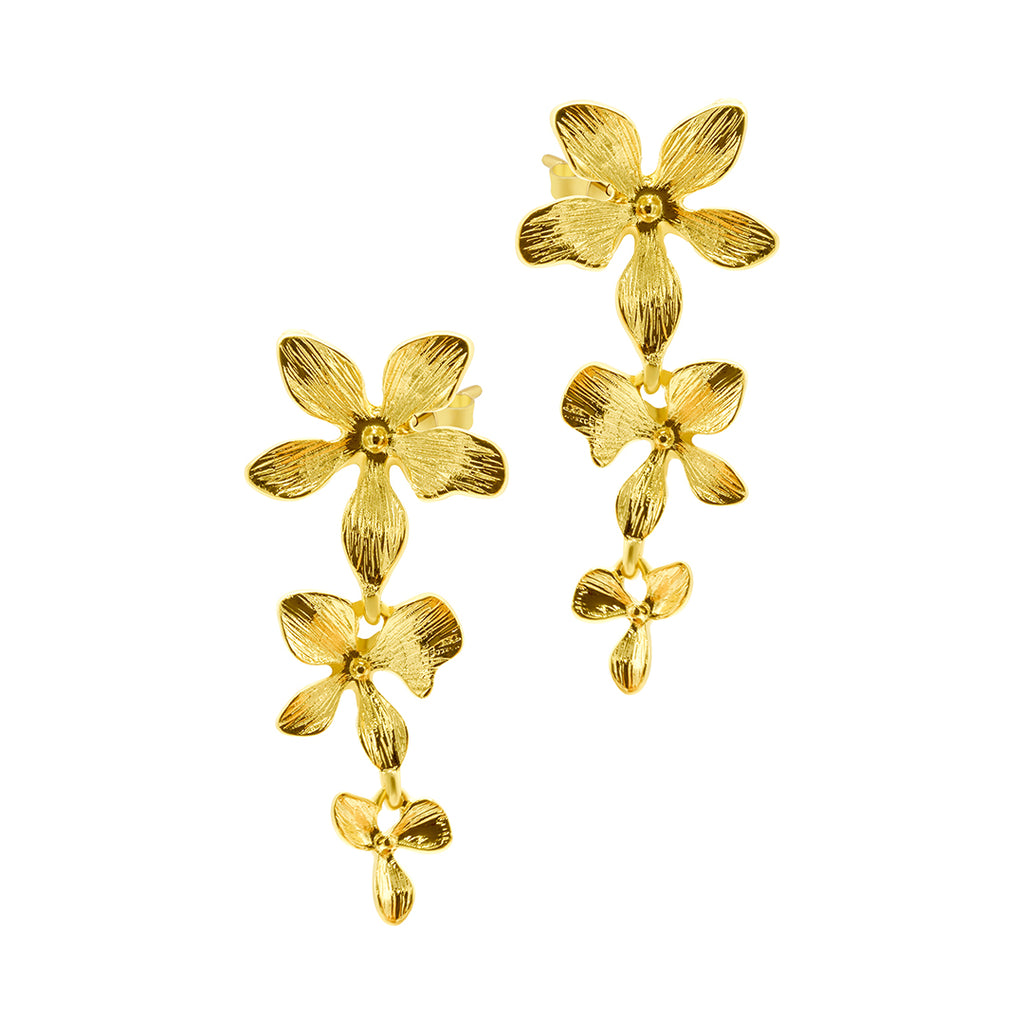 14k Gold Plated 3-Petal Drop Earrings
