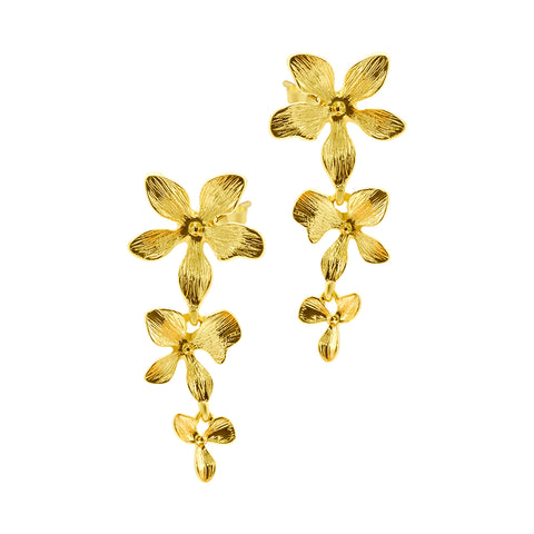 14K Gold Plated 3-Petal Drop Earrings