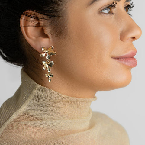 14K Gold Plated 3-Petal Drop Earrings