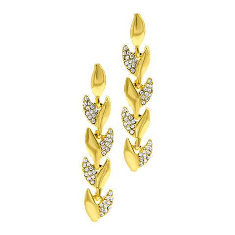 14K Gold Plated Crystal Leaf Earrings