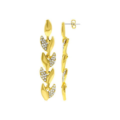 14k Gold Plated Crystal Leaf Earrings