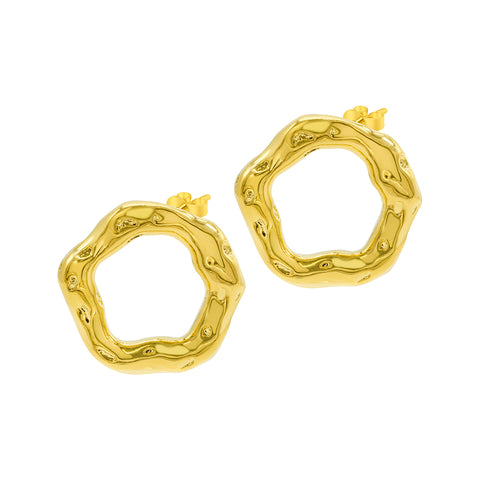 Tarnish Resistant 14k Gold Plated Hammered Open Circle Earrings