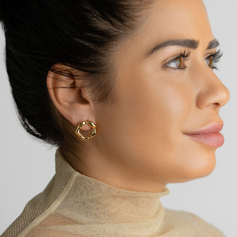 Tarnish Resistant 14k Gold Plated Hammered Open Circle Earrings