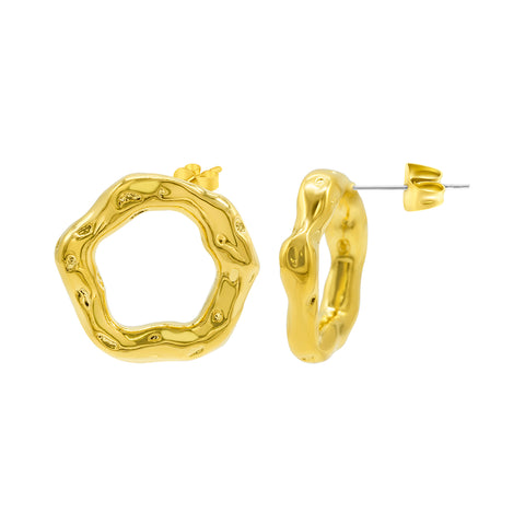 Tarnish Resistant 14k Gold Plated Hammered Open Circle Earrings