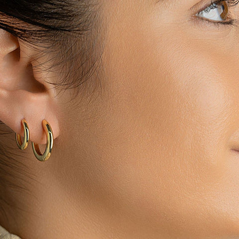 14K Gold Plated 3-Huggie Hoop Earrings Set