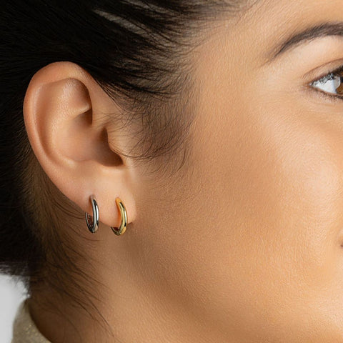 14k Gold Plated And Silver Plated Set Of Huggie Hoop Earrings